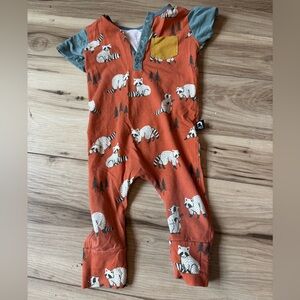 Raccoon Print Kids Bodysuit - Orange and Blue